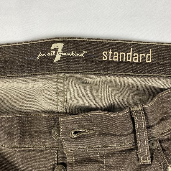 7 For All Mankind Jeans Mens 36x28 Button Fly Straight Brown Stretch Distressed - Picture 5 of 16